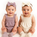 Smocked Strap Bubble Romper & Bow Set