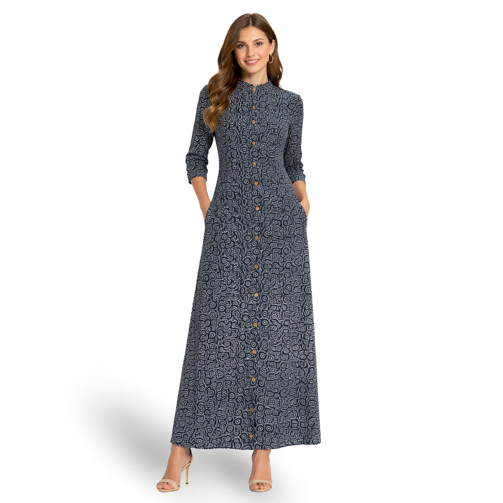 Black and Bloom Pleated Maxi Dress