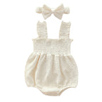 Smocked Strap Bubble Romper & Bow Set