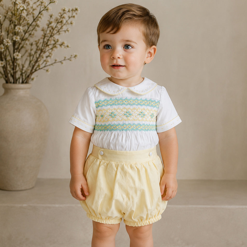 Lemon Drop Smocked Romper - Boys