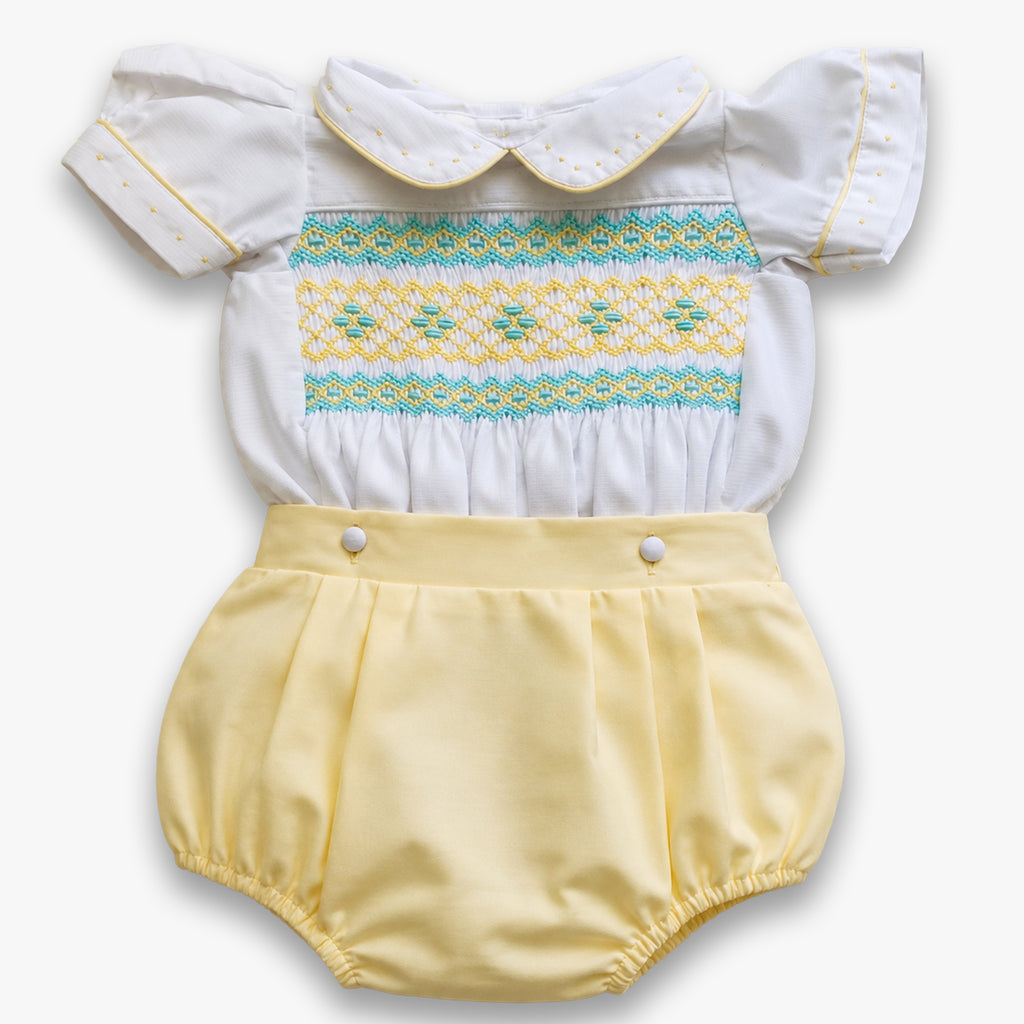 Lemon Drop Smocked Romper - Boys