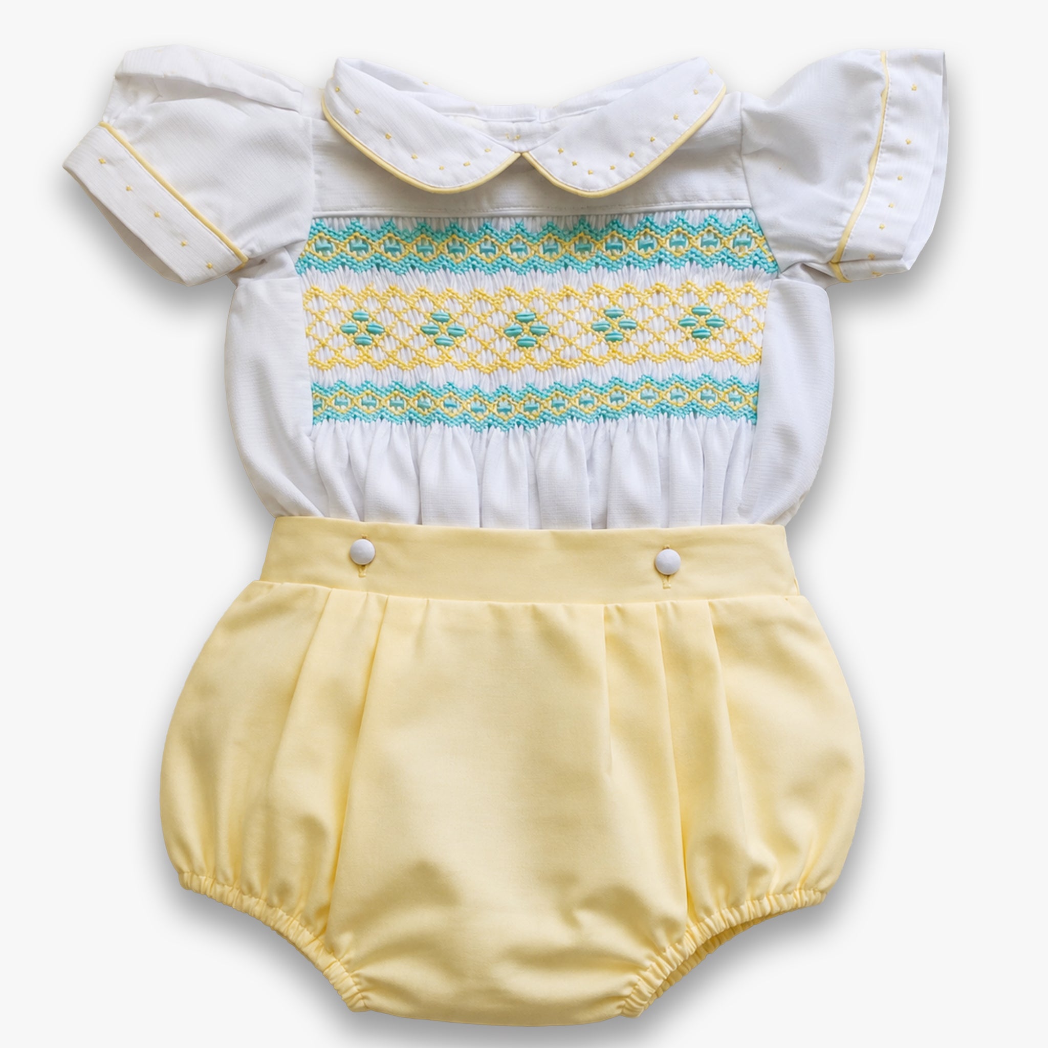 Lemon Drop Smocked Romper - Boys