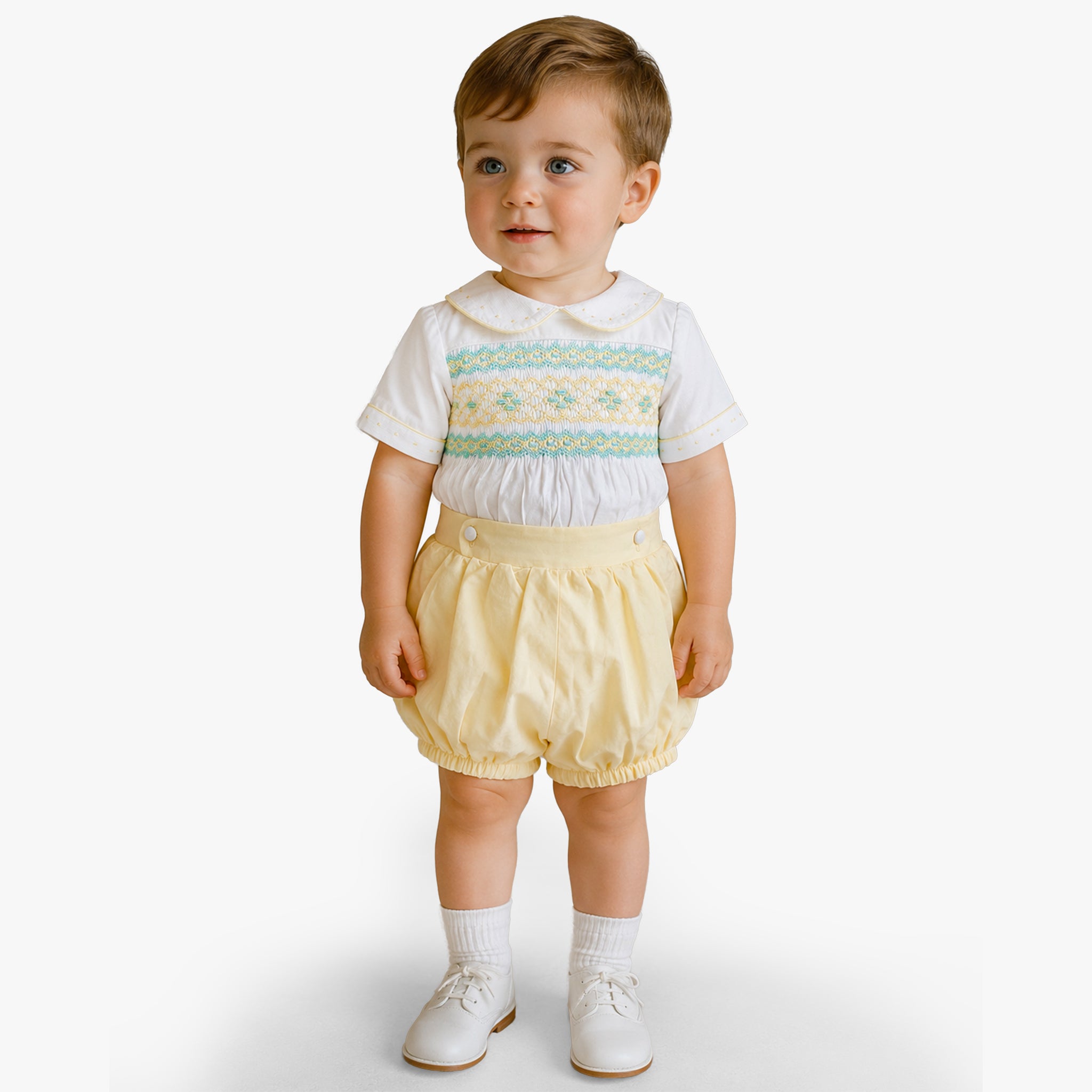 Lemon Drop Smocked Romper - Boys