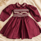 Burgubdy Pearl Smocked Dress