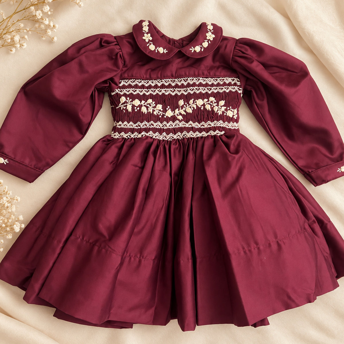 Burgubdy Pearl Smocked Dress