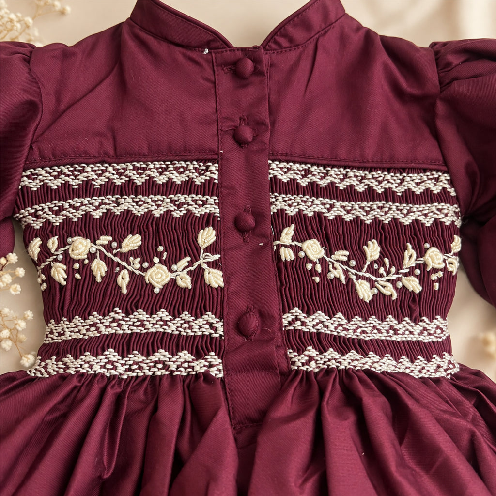 Burgubdy Pearl Smocked Dress