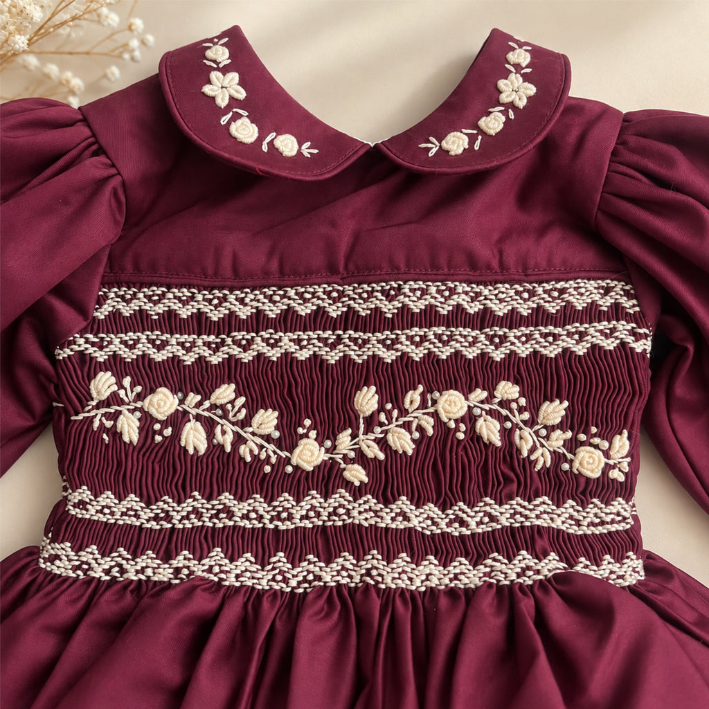 Burgubdy Pearl Smocked Dress