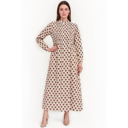 Crimson Bloom Pleat Dress