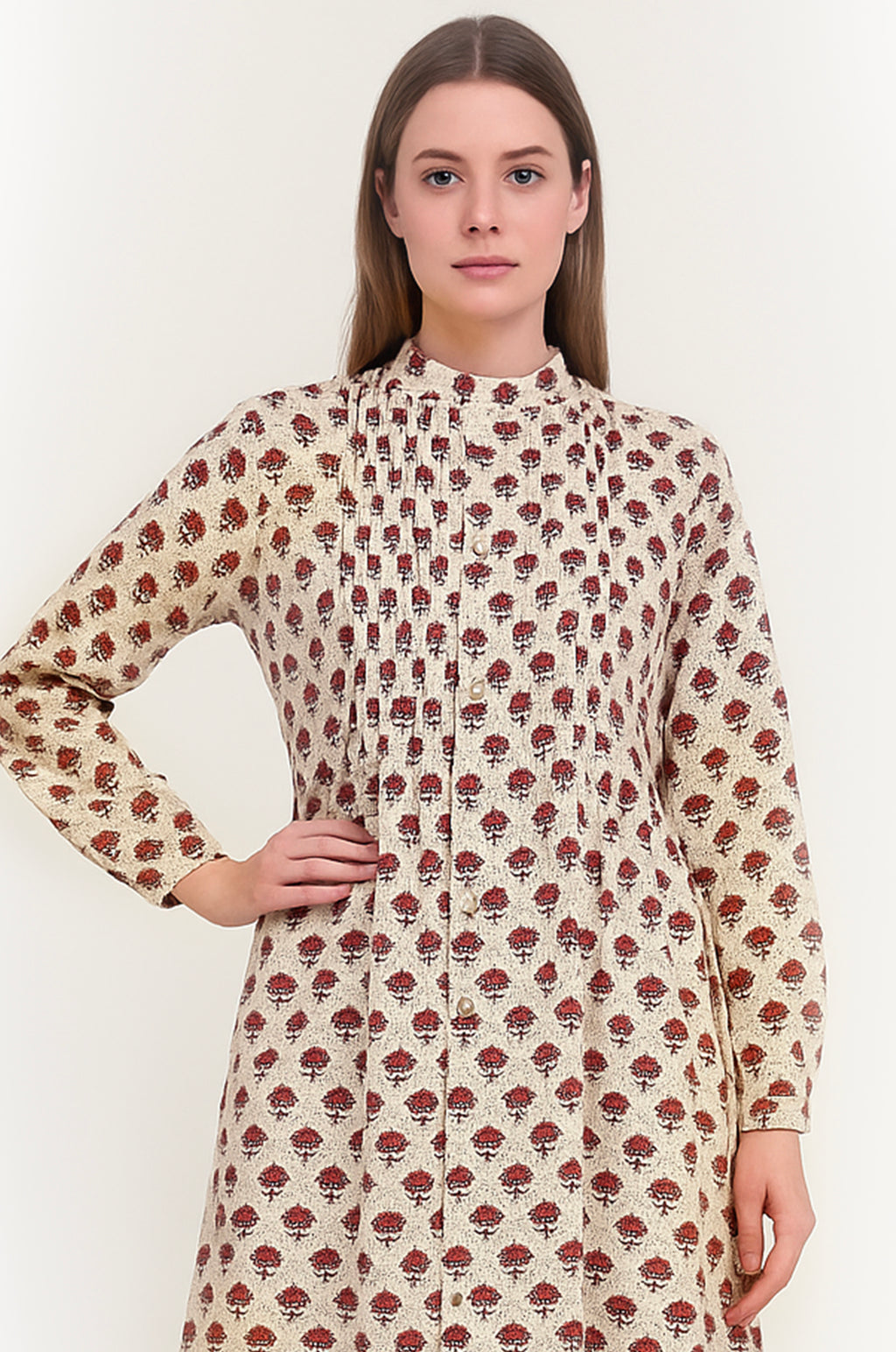 Crimson Bloom Pleat Dress