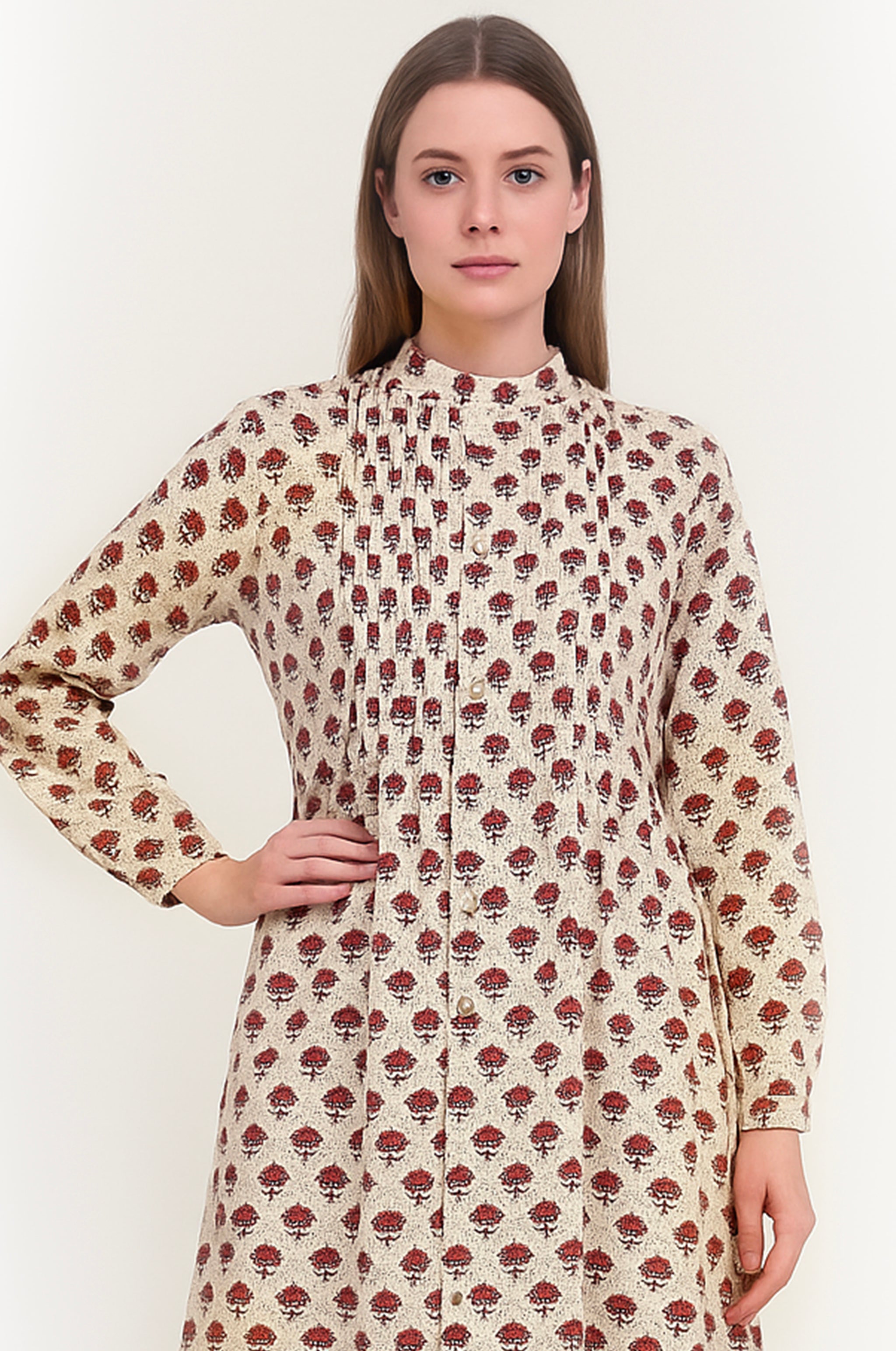 Crimson Bloom Pleat Dress