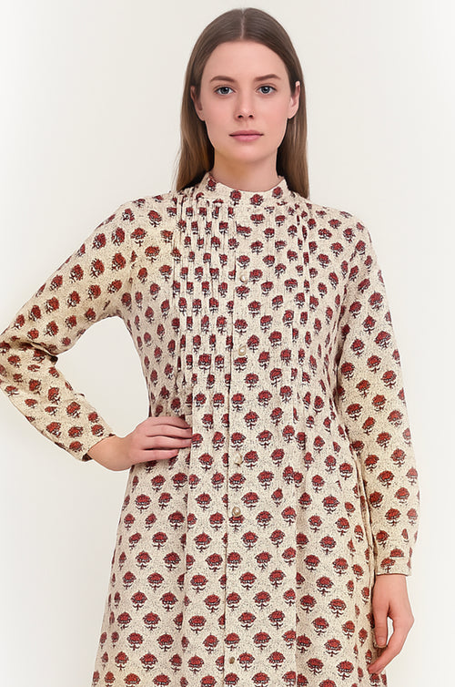 Crimson Bloom Pleat Dress