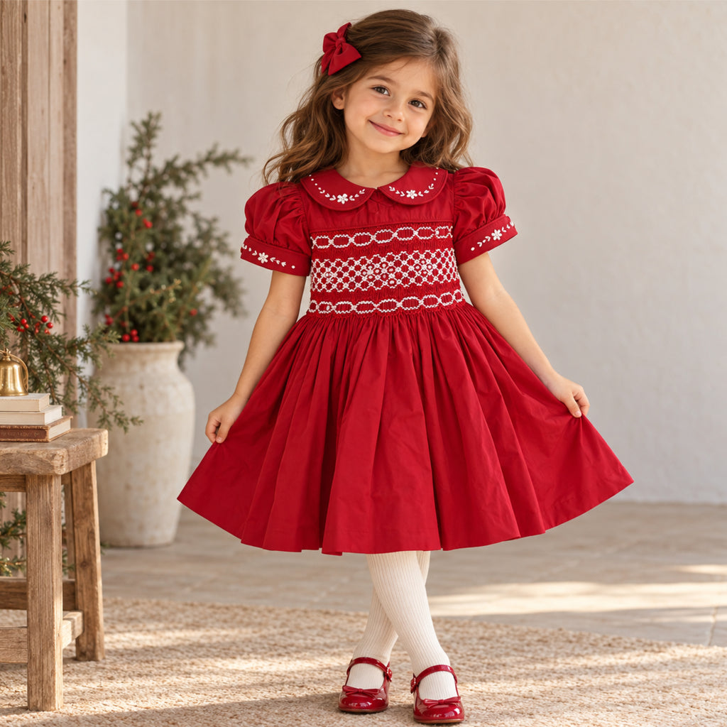 Red  Cherry Smocked Dress