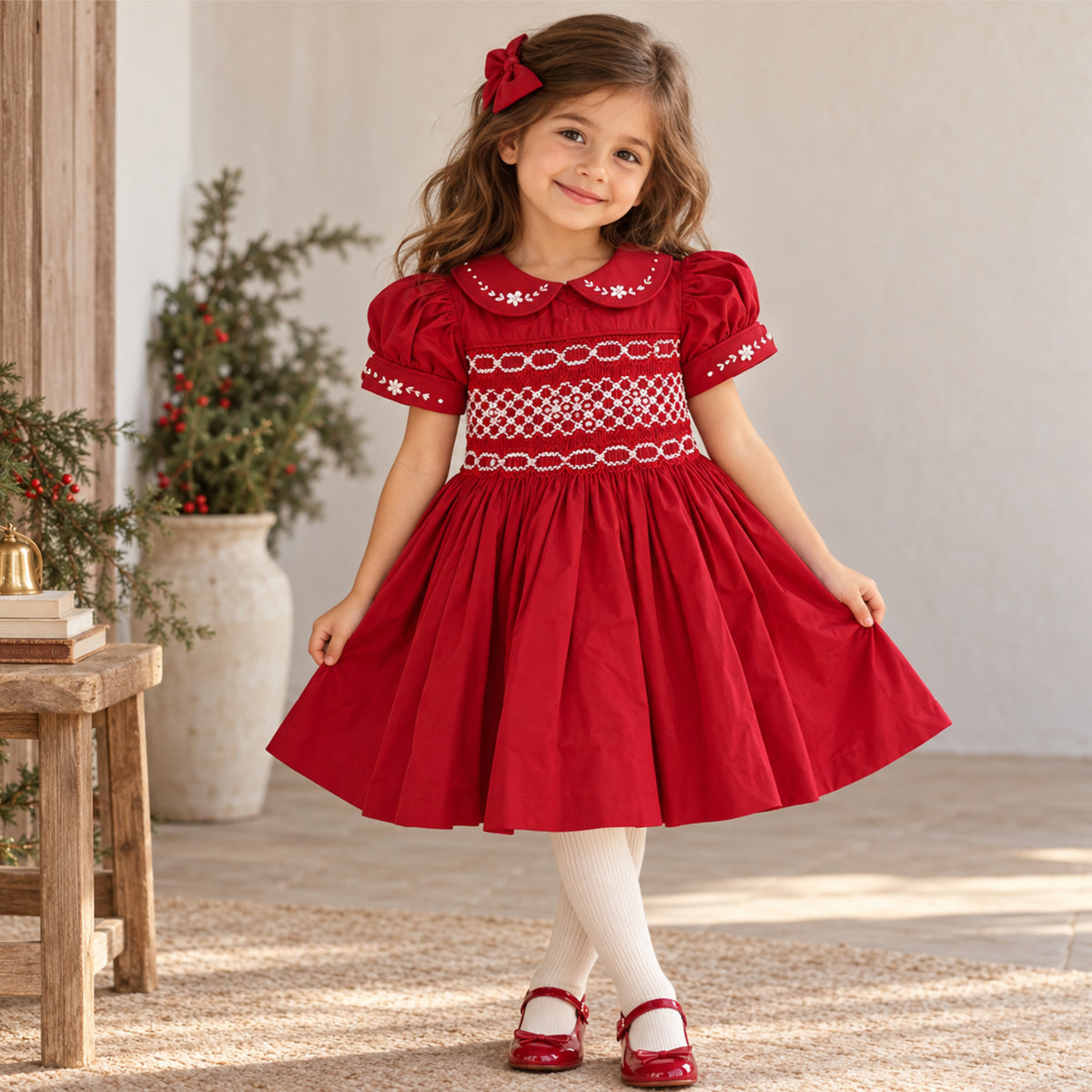 Red  Cherry Smocked Dress