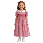 Robe smockée motif jardin rose